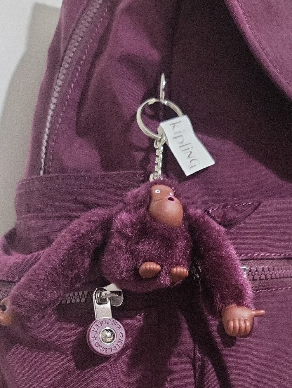 New Kipling Deep Plum Backpack with Signature Monkey Keychain - Picture 2 of 7